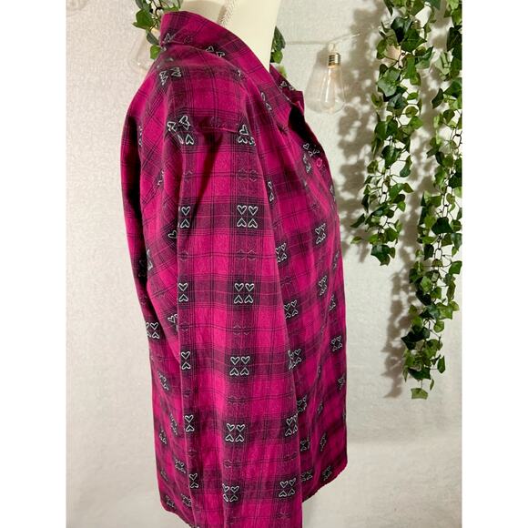 Vintage 90's Napa Valley Petites Women's Pink Black Heart Button Up Size Medium - Picture 10 of 12